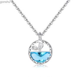 Pendant Necklaces S925 Sterling Silver Womens Mermaid Blue Gem Pendant Necklace (40cm+3.5cm) Luxury Jewelry Free ShippingWX