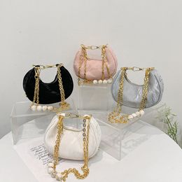 Kids half moon handbags girls beaded chain single shoulder alar bag fashion children metals letter crossbody bags Z7955