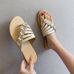 Slippers 2024 Summer Sandals Fashion Flower Open Toe Flip-flops Women Solid Color Korean Lazy Slides Flat Casual Shoes