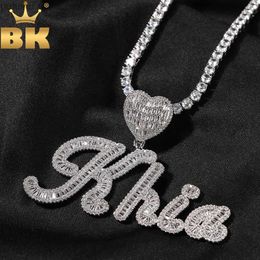 Pendant Necklaces BLING KING BAGUETTECZ Heart shaped Pendant Customised Brush Curve Letter Name Pendant Necklace Ice Out CZ Best Hip Hop JewelryWX