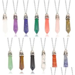 Pendant Necklaces Natural Crystal Stone Single Point Hexagon Fashion Necklace Charms Jewellery Gift Birthday Gifts For Women W Dhgarden Dhzcs