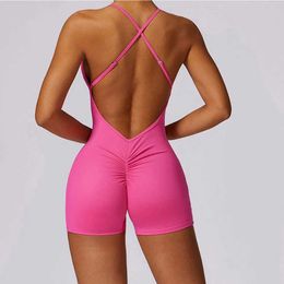 Women's Tracksuits Sexy Back V Gym Set Jumpsuit Women Training Sportswear Suit Women Sports Jumpsuit Fitness Rompers Stretch Workout Bodysuits Y240426