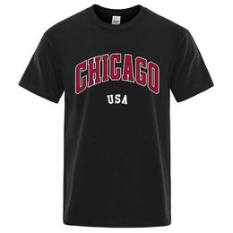 Men's T-Shirts Chicago Usa City Strt Letter Printing T Shirts Men Women Cotton Shirt Loose Breathable T Shirts Fashion O-Neck Oversized Tops Y240429