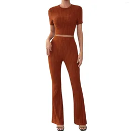 Women's Pants Fashionable And Sexy Casual Solid Colour Short-Sleeved Knitted High-Waist Trousers Suit Elegant Woman Youthful