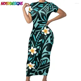 Casual Dresses NOISYDESIGNS Polynesian Floral Print Female Long Dress Young Sexy Women Short Sleeve O-neck Lady Bodycon Clothes