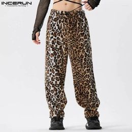 Men's Pants 2024 Men Leopard Printing Plush Drawstring Streetwear Trousers Loose Flannel Fashion Casual Long S-5XL INCERUN