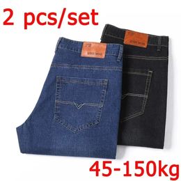 2 Pcsset Man Jeans Big Size High Stretch Denim Pants for Fat People 45150kg Hombre Straight Cut Pantalon Homme 240422