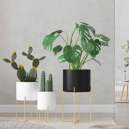 Planters Pots 1/2 golden plant stand with flower pot floor type juicy Nordic style metal outdoor indoor balcony Q240429