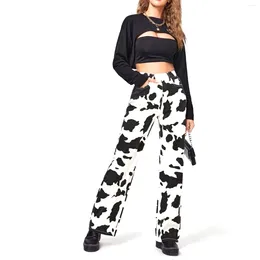 Women's Jeans 2024 Fashion Milk Cow Pattern Print Denim Pants Women High Waist Slim Fit Straight Harajuku Casual Trouser