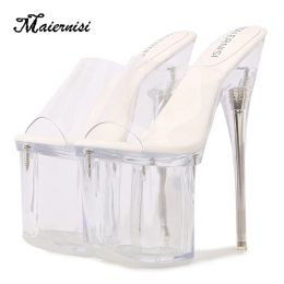 Slippers Stilettos Sexy Slipper Platform Super High Heel 18cm Transparent Super Car Model Nightclub Princess Model Large Size Women