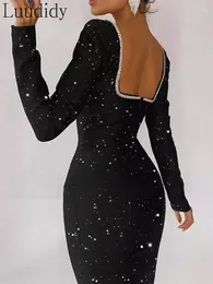 Casual Dresses Sexy Shiny Rhinestone Slit Party Dress