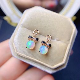 Stud Earrings Natural Opal 925 Silver Certified Round 6mm White Gemstone Pretty Girl Gift