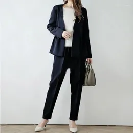 Women's Two Piece Pants Chic Pant Set With Ruffled Hem And Collarless Blazer Ladies Suits Office Wear Business