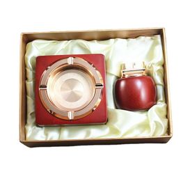 DEBANG High Quality Square Shape Pink High-End Metal Cigar Ashtray And Lighter Gift Sets