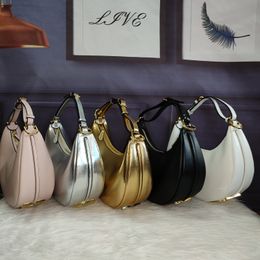 Designer bag Fashion Cow Leather Half Moon Handbags WOMEN luxury Shoulder bags Golden Letter Axillary Pouch WOMAN purse