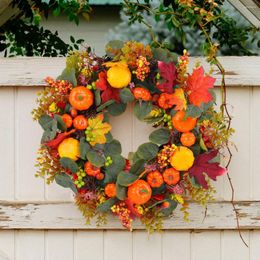 Decorative Flowers Dog Welcome Sign For Front Door Wicker Foam Pumpkin Wreath Festival Artificial Berry Decoration