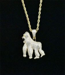Men Iced Out Bling Ape Zircon Pendant Necklace Hip Hop Rock Gold Silver Colour Jewellery Gift with Stainless Steel Chain Necklace 2019254123