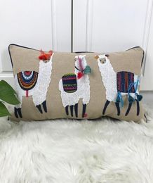 Cute Alpaca Cushion Cover Beige Embroidery Pillow Case with Tassels For Sofa Couch Bed Rectangle Home Decorative 30x60cm Y2001034145572