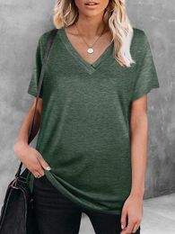 Women's Blouses Shirts Women Fashion Solid Colour T Shirts Casual V Neck Short Slve T-Shirts Ladies Summer Basic Chic Knitted Top Y240426