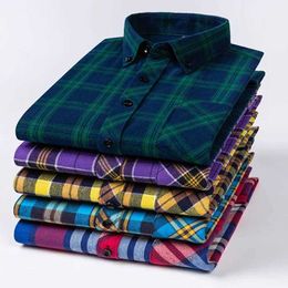 Men's Casual Shirts New Mens Plaid Casual Flannel Shirts Autumn Long Slved Checked Fashion Slim Fit 100% Cotton Soft Plus Size 8XL Male Clothing T240428