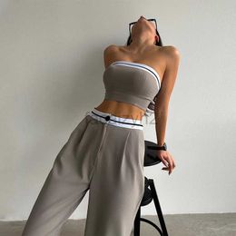 Women's Two Piece Pants Women's New Spicy Girl Outwear Sports Tank Top with Contrast Colour High Waist Wide Leg Pants Casual Set size plus Two Piece Sets