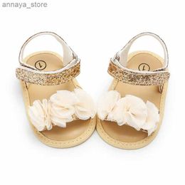 Sandals Jlong Summer Newborn Baby Shoes Girls Lace Sandals Fashion Preschool Soft Sole Non slip Baby Crib Shoes 0-18 MonthsL240429