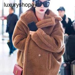 Maxmaras Teddy Bear Coat Womens Cashmere Coats Wool Winter 2024 Hot Bar Same Style Lamb True Particle Sheep Cut Fleece Leathe Biuk