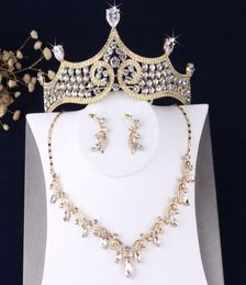 Earrings Necklace Baroque Rhinestone Bridal Jewelry Sets Wedding Leaf Crystal Gold Choker Set African Beads5123539