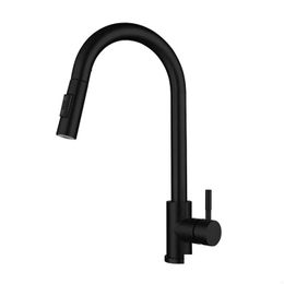 Kitchen Faucets Black Faucet Two Function Single Handle Pl Out Mixer And Cold Water Tap Deck Mounted Stream Sprayer Head 221103 Drop D Otacp