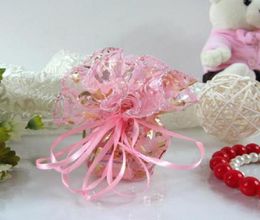 Ship 200pcs Pink 25cm 32cm Diameter Round Organza Voile Rose Jewellery Bags Wedding Party Gift Bag8611951