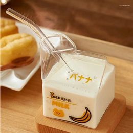 Mugs 1PC Milk Carton Cup Square Container Breakfast Cups Kawaii Bottle Glass Clear Cute Mini Creamer Jug Mug