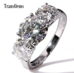 Transgems 14k White Gold 5ctw Centre 3ct 9mm And 1ct 65mm F Colour Moissanite Three Stone Moissanite Engagement Ring For Women Y192542077