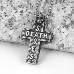 Pendant Necklaces Drop Cool Mens Stainless Steel Cross Necklace Skull Retro Gothic Punk Style Monster Jewellery GiftPendant225o