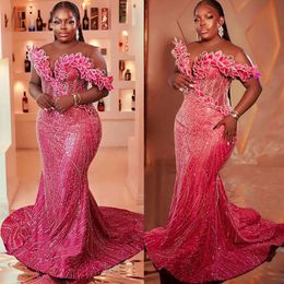 Ebi Mermaid Ao Fuchia Prom Dre Sequined Lace Beaded Evening Formal Party Second Reception Th Birthday Engagement Gown Dree Robe De Soiree Zj