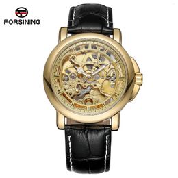 Wristwatches Fashion Forsining Top Brand Men's Luminous Automatic Movement Business Genuine Leather Skeleton Hollow Out Waterproof Watches