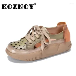 Casual Shoes Koznoy 3cm Women Luxury 2024 Genuine Leather Hollow Loafer Summer Chunky Sneaker Comfy Vulcanize Platform Flats