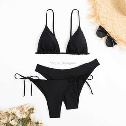 Women's Swimwear Three Pieces Sexy Bandage Bikinis Women Swimwear Halter Swimsuit Beach Bathing Suit Low Waist jer Thong Biquinis Sets d240429