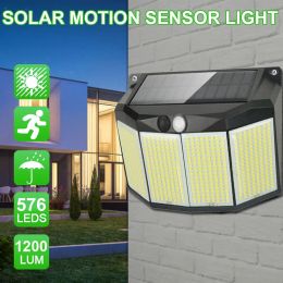 Decorations 576LEDs Solar Powered Wall Lamp Outdoor Waterproof With 3 Working Modes Motion Sensor Spotlight for Garden Courtyard Decoration