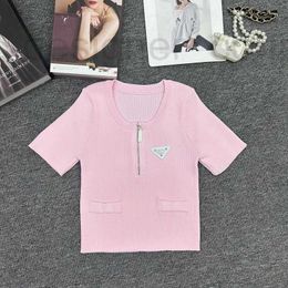 Women's Knits & Tees designer luxury 24 Summer Inverted Triangle Chest Badge Half Zipper Open Chest Knitted Top WNQW