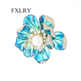 Brooches FXLRY High-grade Fresh Water Pearl Peony Brooch Flowers Colourful Drop Oil Autumn And Winter Clothing