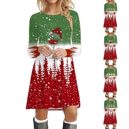 Casual Dresses Cartoon Elk Dress Women Cute Christmas Snowflake Evening Winter Long Sleeve Mini Fashion Party Year Top