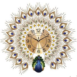 Wall Clocks Watches Peacock Clock Living Room Home Fashion Big Watch Decoration Creative Silent Quartz 20 Inch Drop Delivery Garden D Dhul3