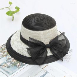 Wide Brim Hats 2024 Fashion Lace Bow Flower Elegant Sun Fedoras Caps Summer Women Foldable Travel Beach Hat