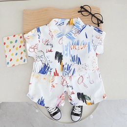 Clothing Sets Western Baby Boys Boutique 2024 Korean Fashion Printed Turn-down Collar Short Sleeve Shirts And Shorts Boy Outfit Set