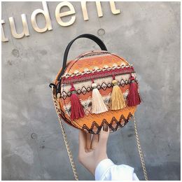 Ins Super Hot Round Bag For Women 2023 New Summer Fashion Versatile Ethnic Style Tassel Straw Crossbody Bag One Piece