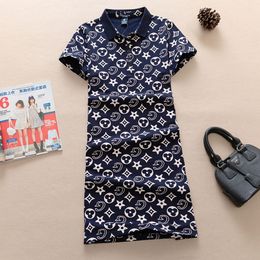 Women Casual Dresses Classic polo Dress Fashion Letter Pattern Summer Short Sleeve High Quality Womens Clothing A line Dress Asian size L-5XL