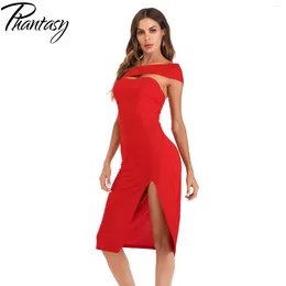 Casual Dresses Phantasy Sexy Fashion Dress For Women Office Lady Elegant Female Summer Slash Neck Irregular Party Slit Clothes