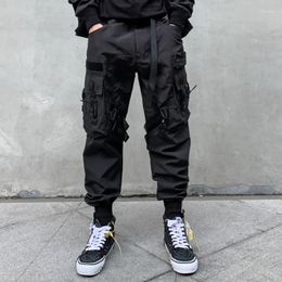 Men's Pants Unisex Multi-Pocket Cargo Elastic Waist Overalls Clothing Harajuku Hiphop Streetwear Ribbon Leggings Sweatpants