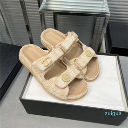 Beach Slippers Sandals Shoes Women Leather slingback flip flops Sandals platform Flat famous brand Sewing Beach Flats