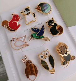 Top Quality Luxury Brand Pure 925 Silver Jewelry Gold Animals Bird Lion Rabbit Dog Cat Squirrel Owl Gemstone Brooches7402310